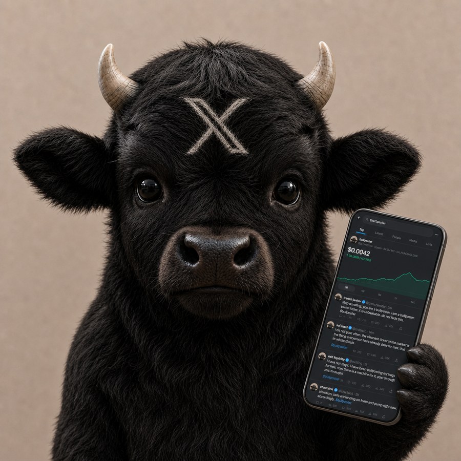 a black bull calf holding a phone